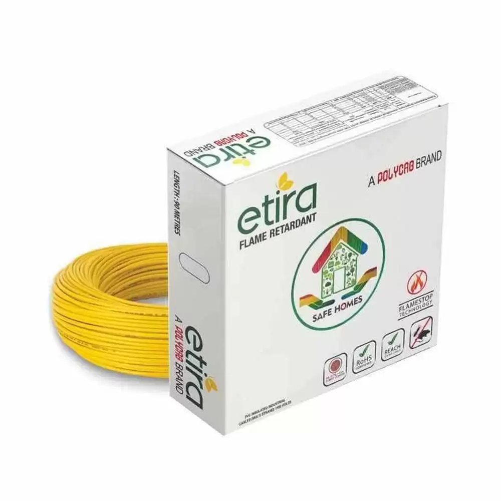 Polycab ETIRA 6 Sq. mm PVC Insulated Single Core Copper Electric Wire - 90 Meter (Yellow)