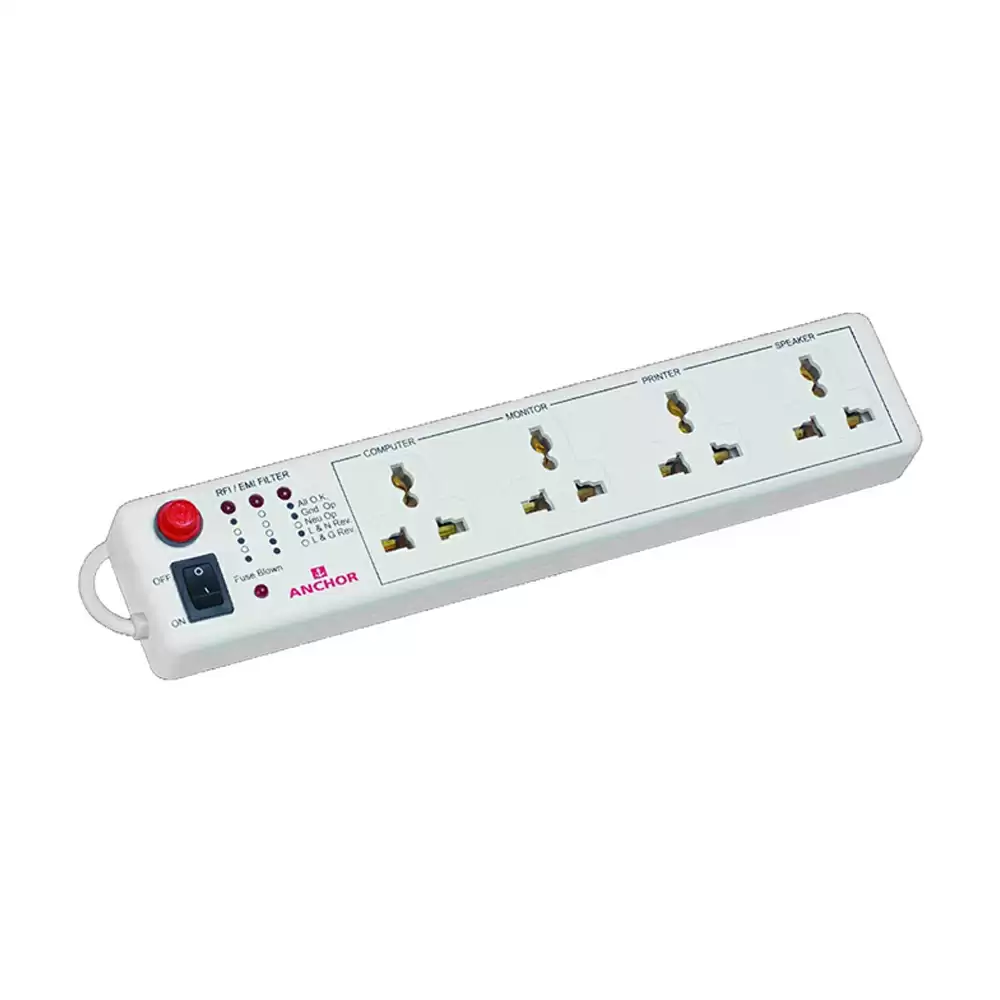 Anchor 6 Amp 4 Universal Socket & 1 Switch Extension Board With 4 Mtr Extension Cord  - White (22048)