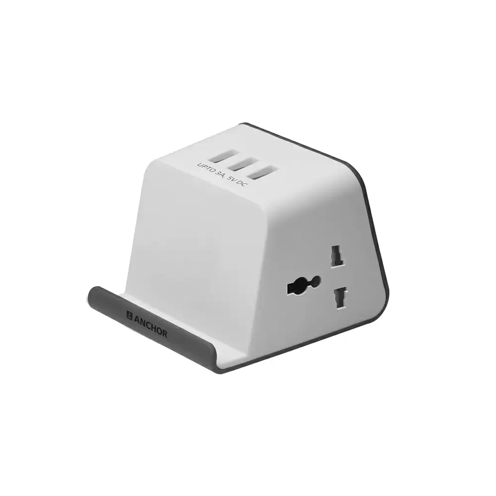 Anchor 10 Amp Extension Socket With 3 Amp 3 USB Ports, 1.5 Mtr Extension Cord - White & Grey (22050)