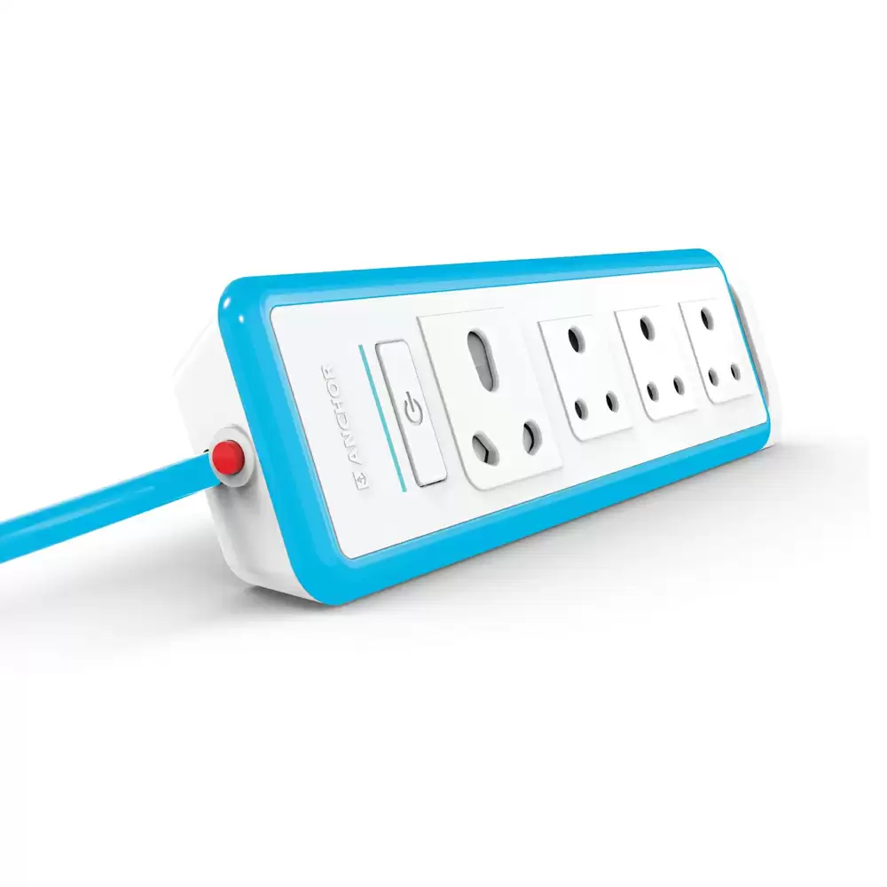 Anchor 16 Amp 4 Way Single Switch Extension Board With 1.5 Mtr Extension Cord - White & Blue (22067)