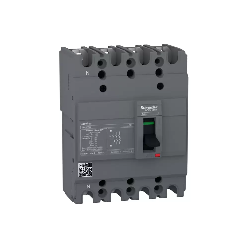 Schneider Electric EZC100H 63 Amp Four Pole 3d Easypact TMD Circuit Breaker