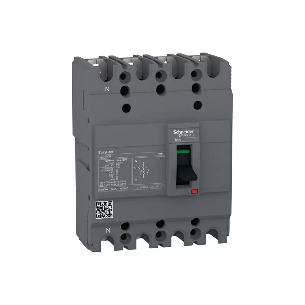 Schneider Electric EZC100H 100 Amp Four Pole 3d Easypact TMD Circuit Breaker