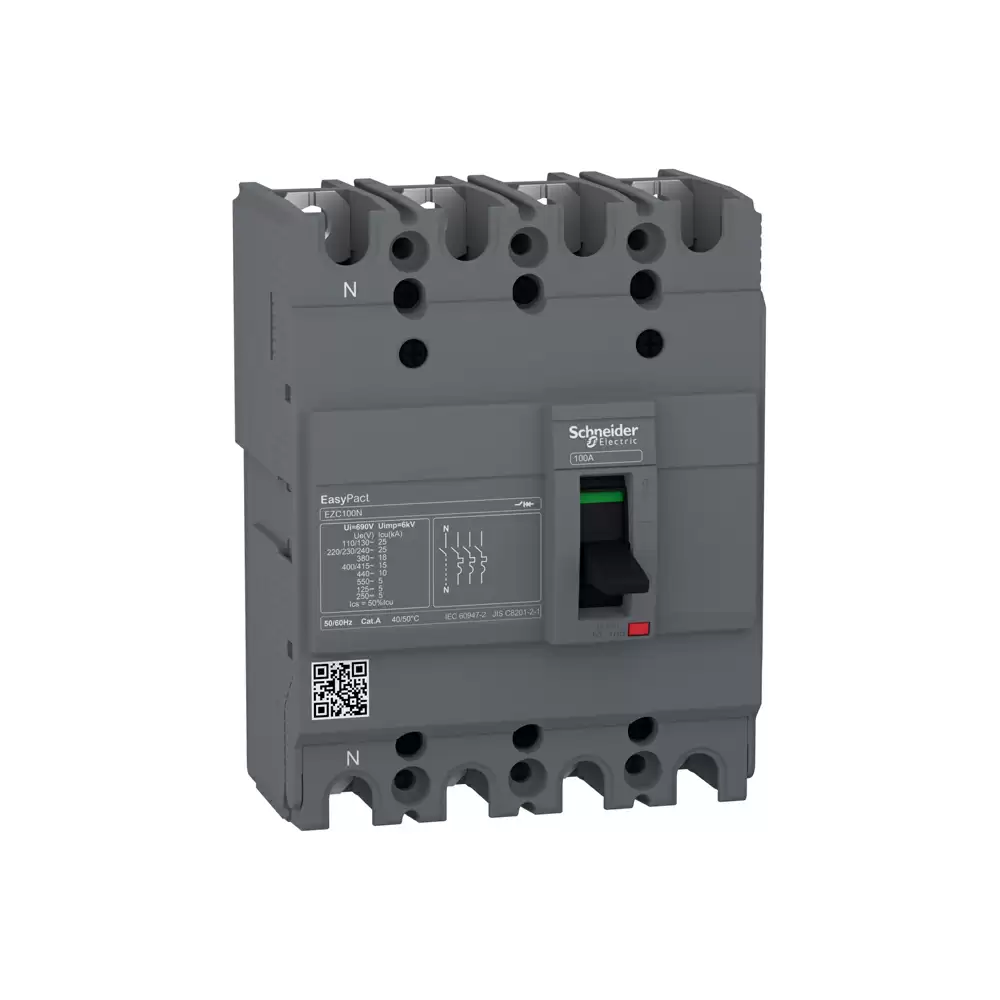 Schneider Electric EZC100N 100 Amp Four Pole 3d Easypact TMD Circuit Breaker