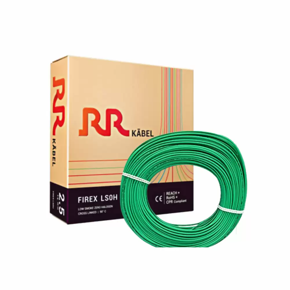 RR Kabel Firex Lsoh 90 Meter PVC Insulated 100% Copper Industrial Cables- 6.0 Sq mm (Green)