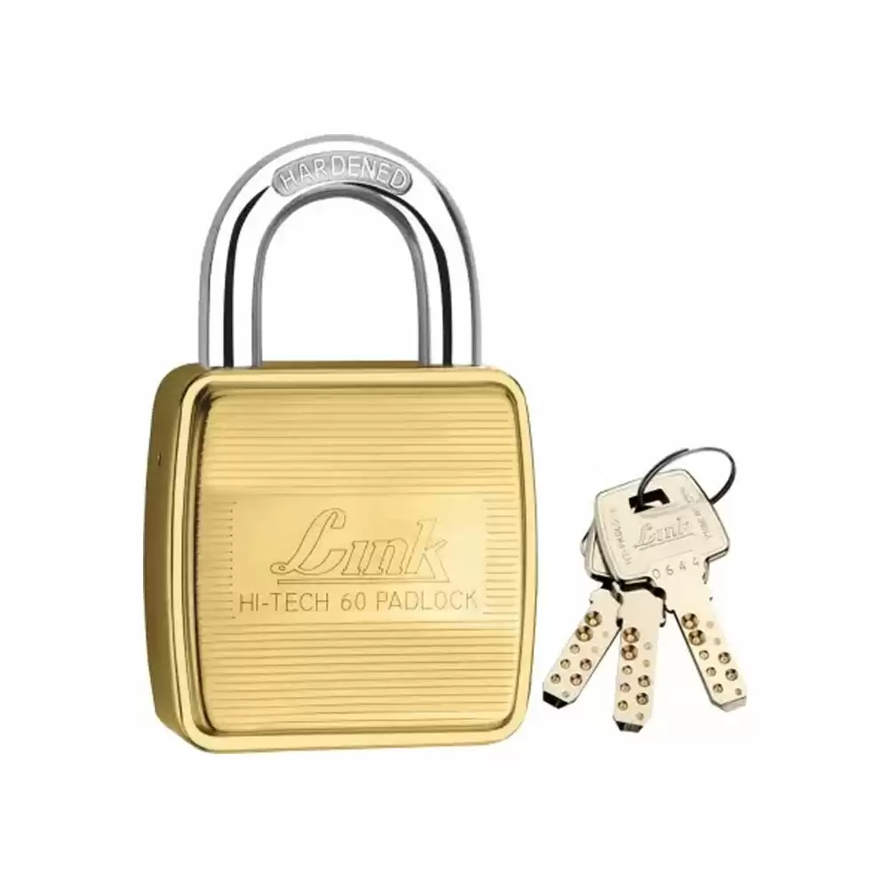 Link Hi-Tech 60 mm Hardened Shackle Double Locking Padlock With 3 Keys- Brass Finish