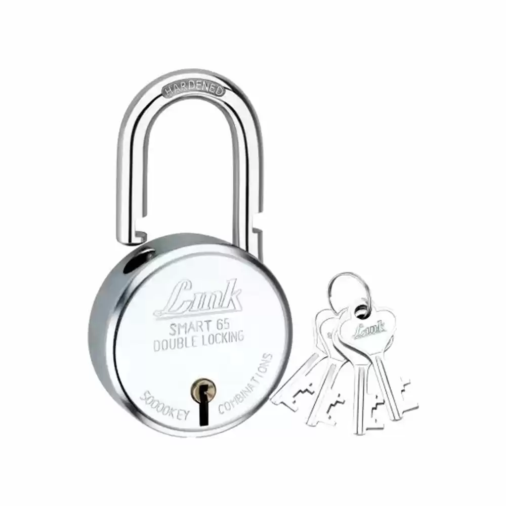 Link Smart 65 mm Hardened Shackle Double Locking Padlock With 4 Keys- Silver Finish