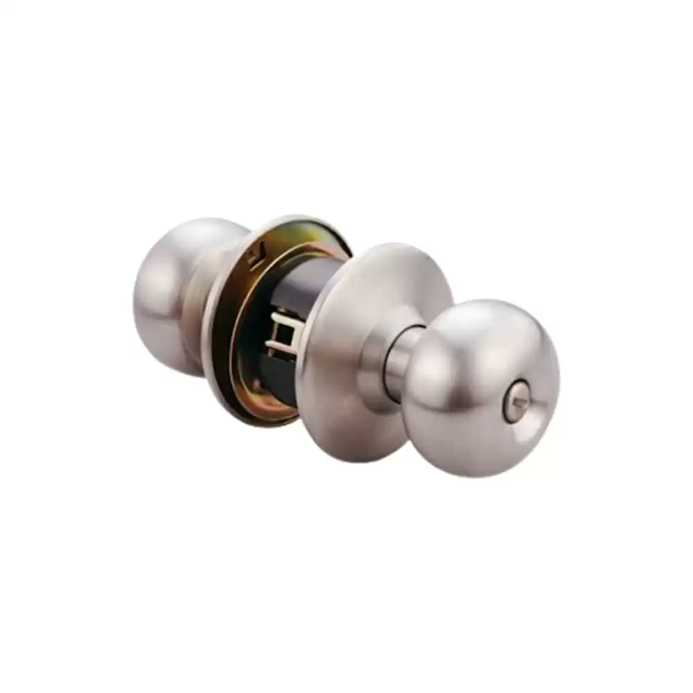 Dorset Round Corner Privacy Door Knob Set With Cylinderical Locking Mechanism - Silver Satin Finish