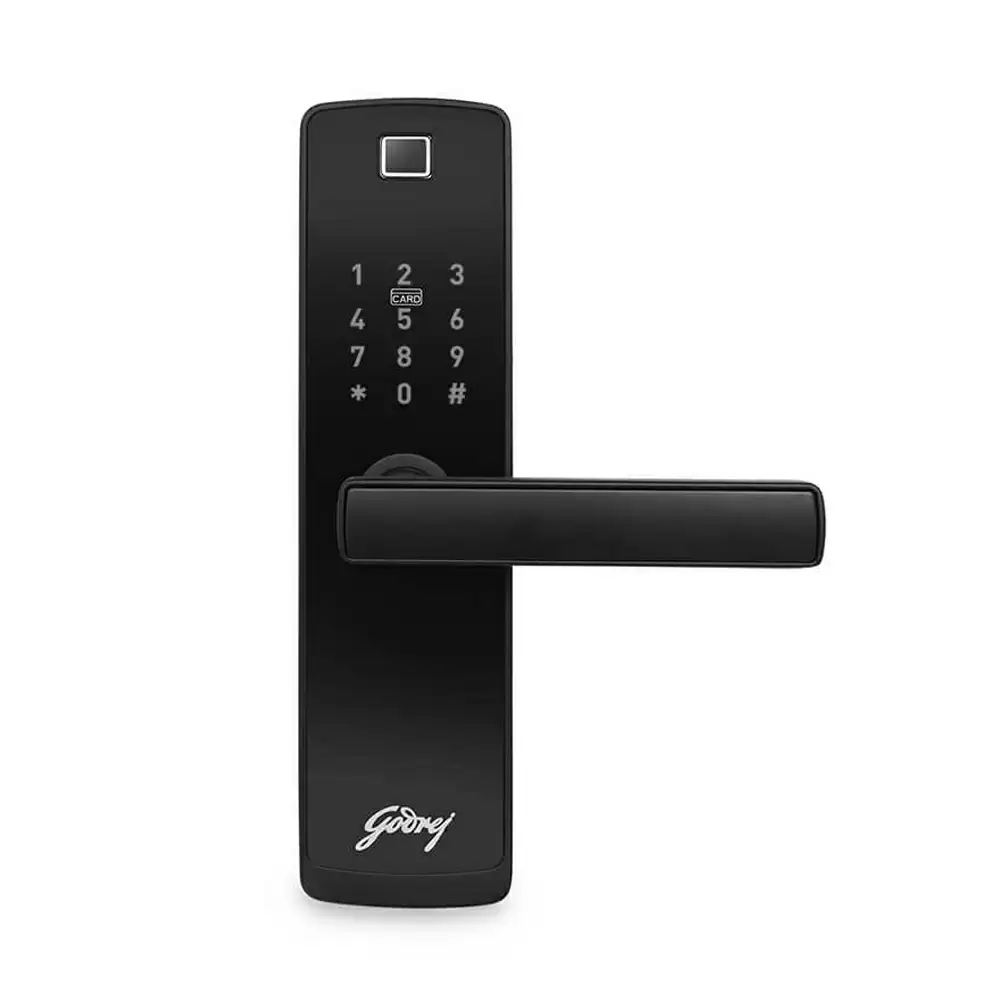 Godrej Catus Connect Smart Lock for Wooden Door With WiFi, Fingerprint, RFID Card, Pin & Mechanical Key - Black 