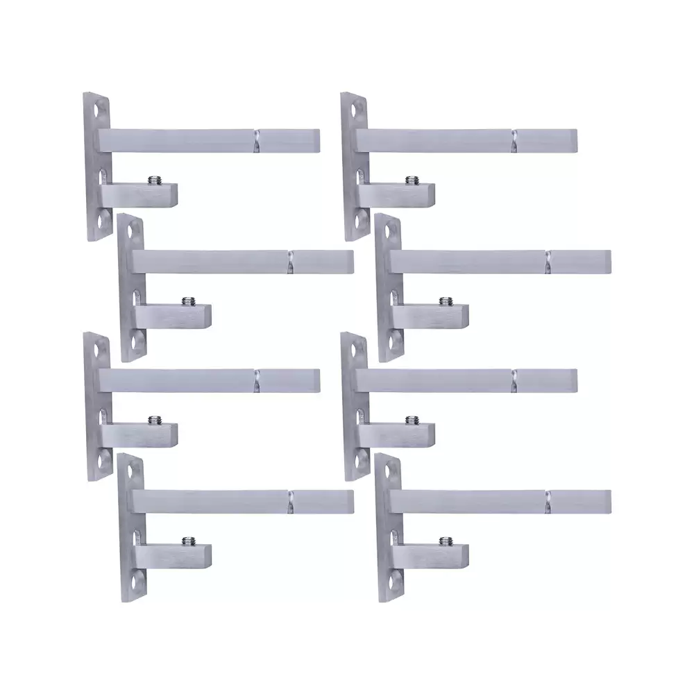 Atlantic Stainless Steel Adjustable 6/8/10/12 mm F Type Glass Shelf Bracket 4 Inch - Matt Finish (Pack of 8 Pcs)