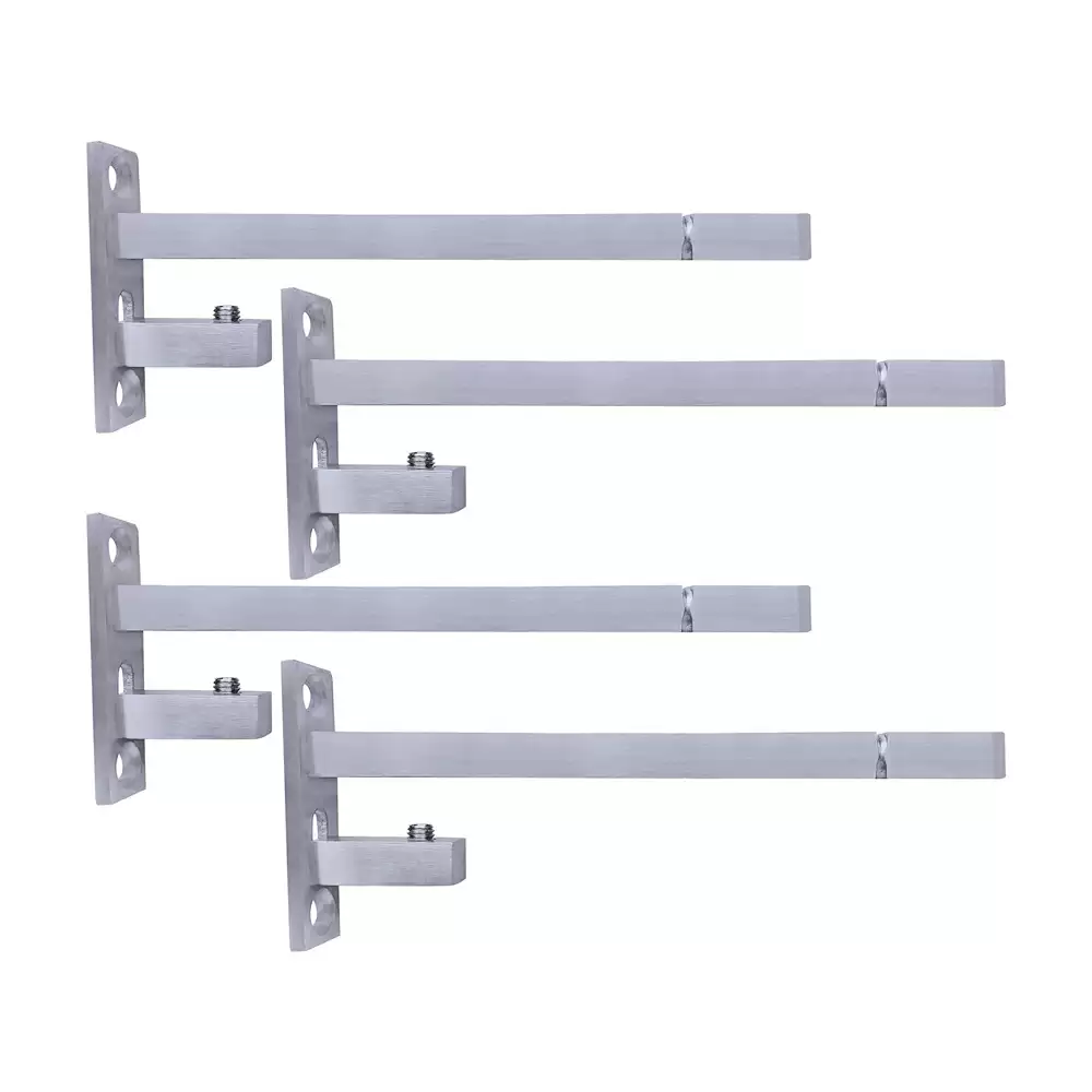 Atlantic Stainless Steel Adjustable 6/8/10/12 mm F Type Glass Shelf Bracket 6 Inch - Matt Finish (Pack of 4 Pcs)