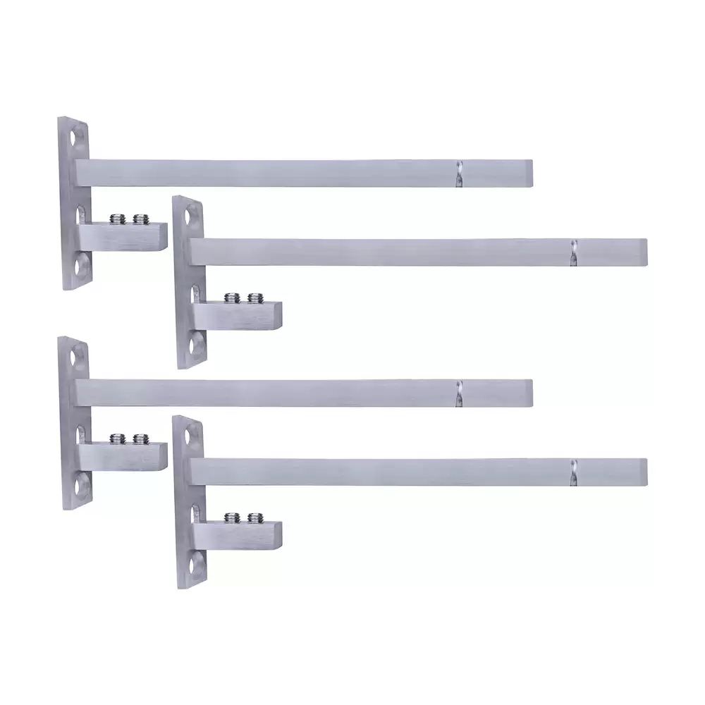 Atlantic Stainless Steel Adjustable 6/8/10/12 mm F Type Glass Shelf Bracket 8 Inch - Matt Finish (Pack of 4 Pcs)