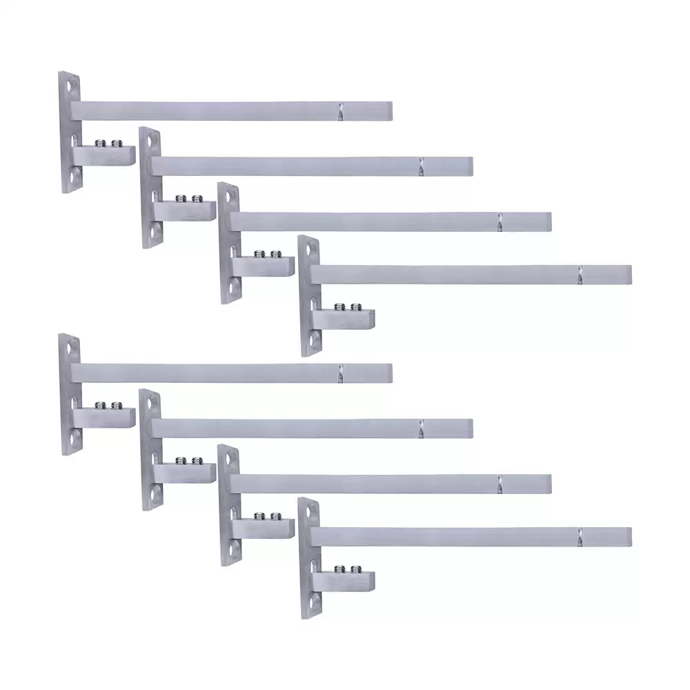 Atlantic Stainless Steel Adjustable 6/8/10/12 mm F Type Glass Shelf Bracket 8 Inch - Matt Finish (Pack of 8 Pcs)