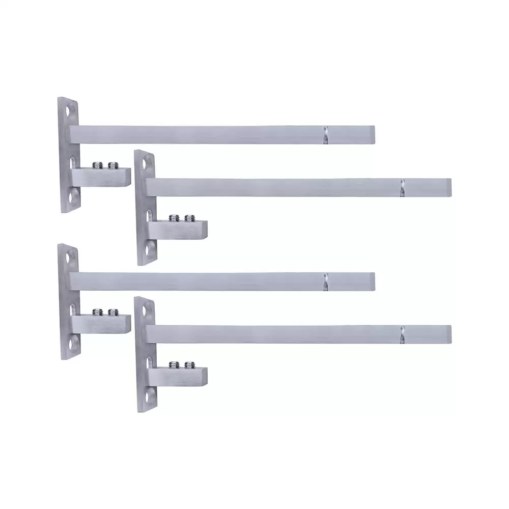 Atlantic Stainless Steel Adjustable 6/8/10/12 mm F Type Glass Shelf Bracket 10 Inch - Matt Finish (Pack of 4 Pcs)