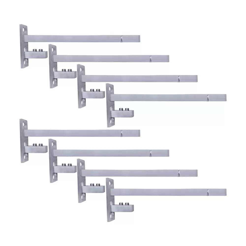 Atlantic Stainless Steel Adjustable 6/8/10/12 mm F Type Glass Shelf Bracket 10 Inch - Matt Finish (Pack of 8 Pcs)