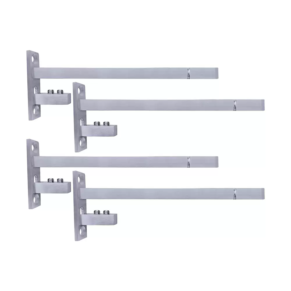 Atlantic Stainless Steel Adjustable 6/8/10/12 mm F Type Glass Shelf Bracket 12 Inch - Matt Finish (Pack of 4 Pcs)