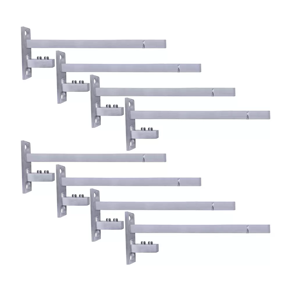 Atlantic Stainless Steel Adjustable 6/8/10/12 mm F Type Glass Shelf Bracket 12 Inch - Matt Finish (Pack of 8 Pcs)