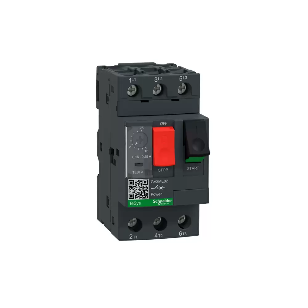 Schneider Electric TeSys GV2 0.16-0.25 Amp Three Pole Thermal Magnetic Motor Circuit Breaker