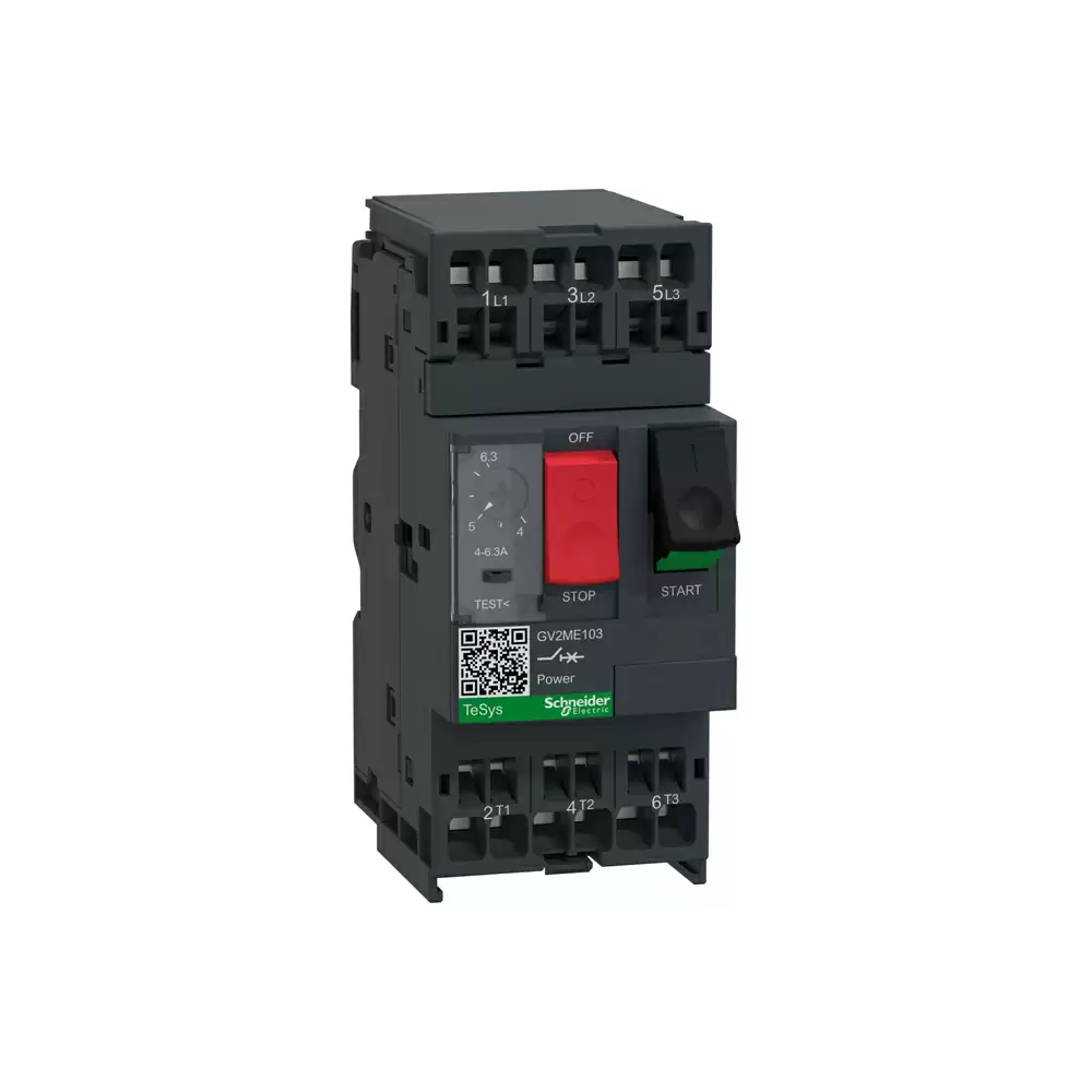 Schneider Electric TeSys GV2 4 - 6.3 Amp Three Pole Thermal Magnetic Spring Terminals Motor Circuit Breaker