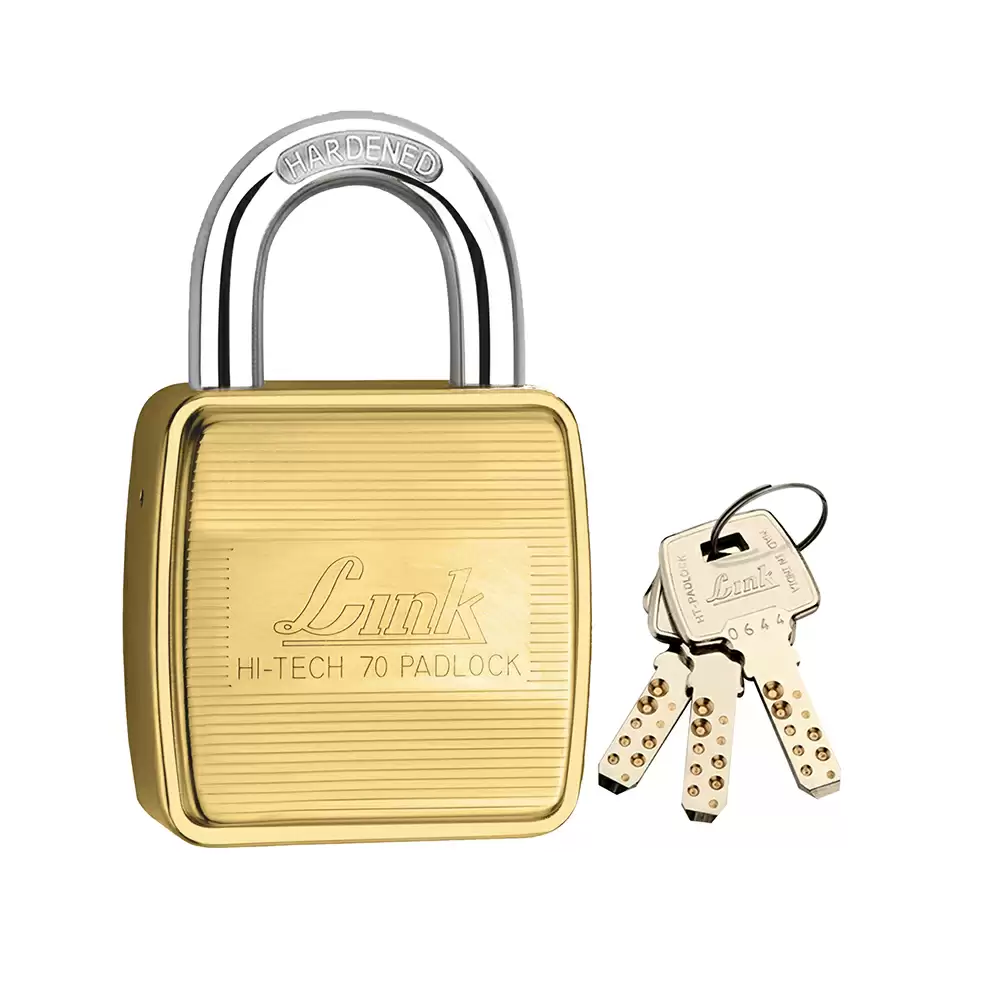 Link 70 mm Hardened Shackle Padlock With Keys- Brass Finish