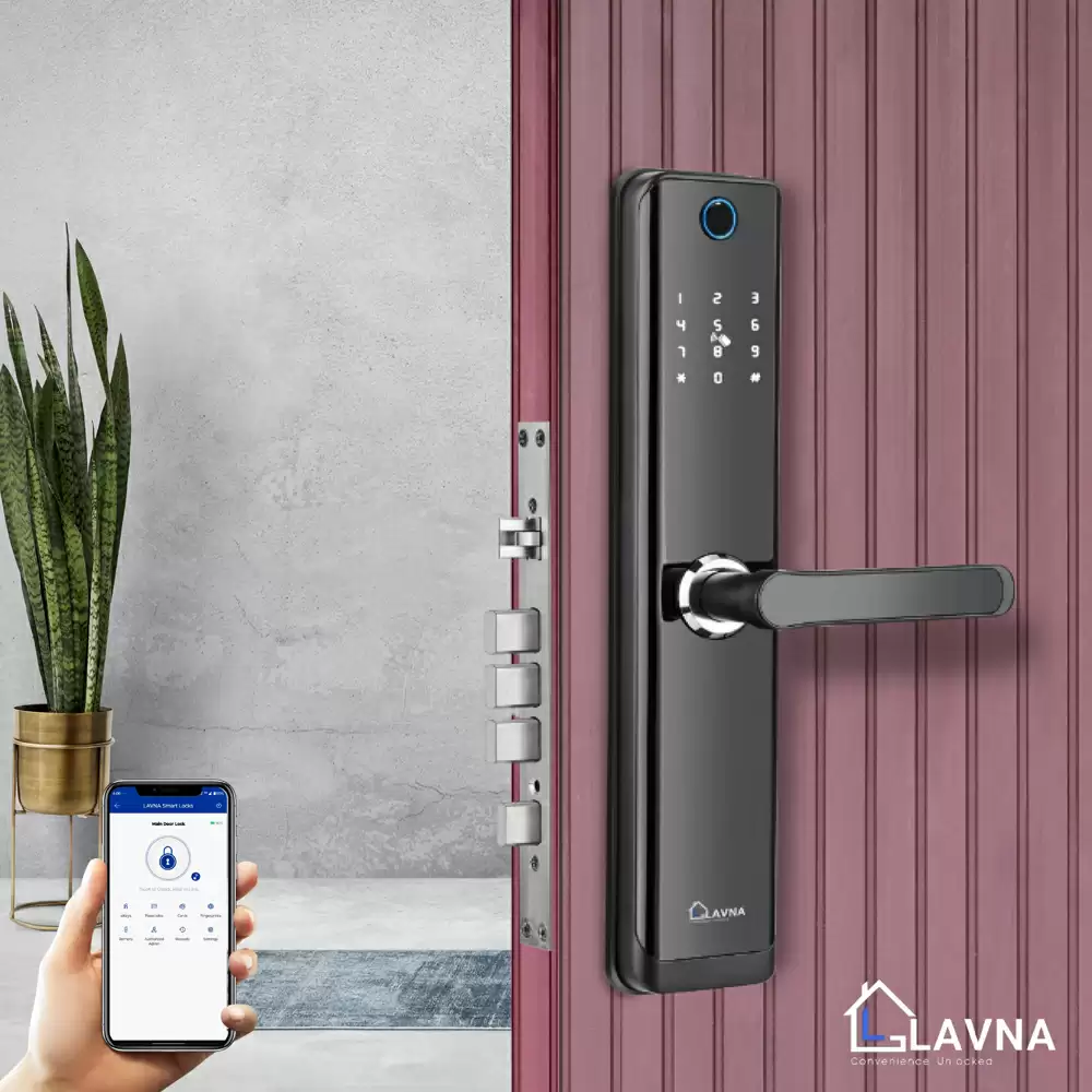 Lavna LA24 Mortise Smart Door Lock for Home With Wifi, RFID, Fingerprint, Pin Code, OTP, Mobile Access & Manual Key - Black (1 Year Warranty)