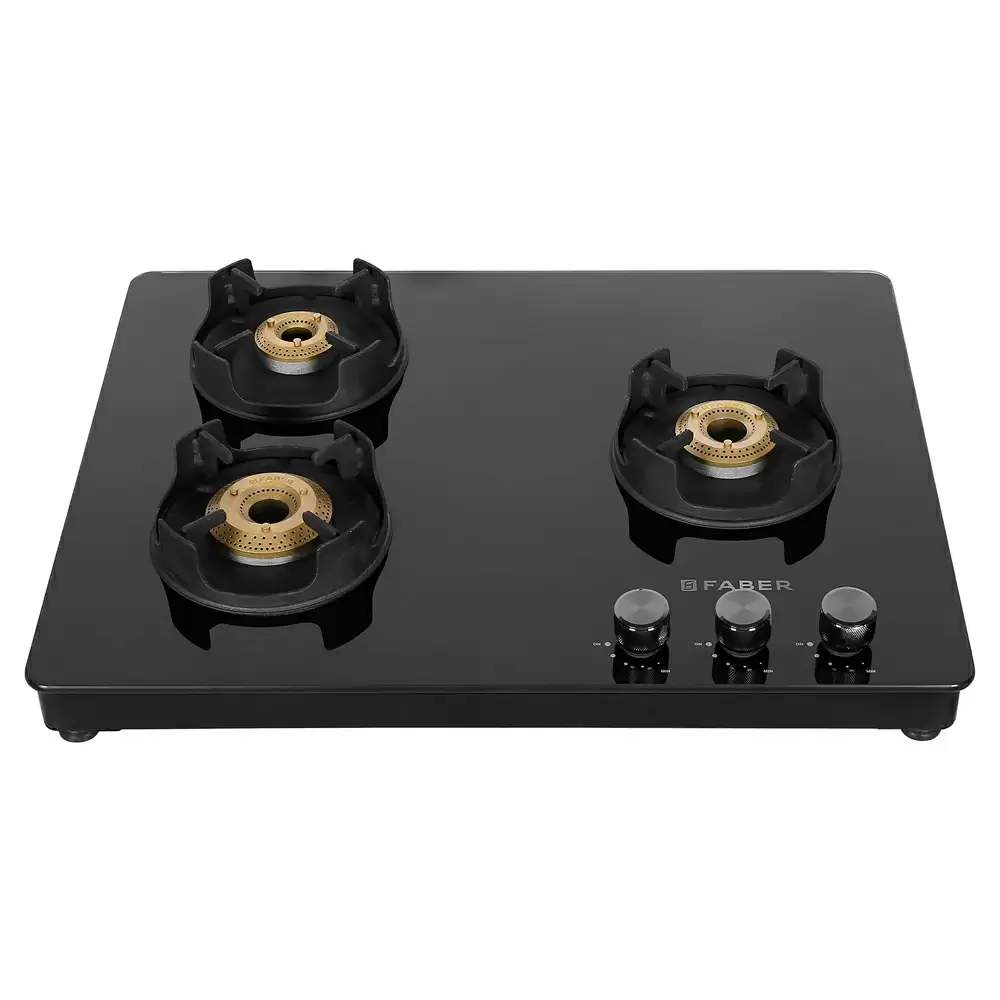 Faber NiOS DLX 603 BB BK 3 Manual Ignition Brass Burner Cooktop (Black)