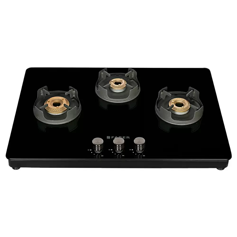 Faber NiOS DLX 753 BB BK 3 Manual Ignition Brass Burner Cooktop (Black)