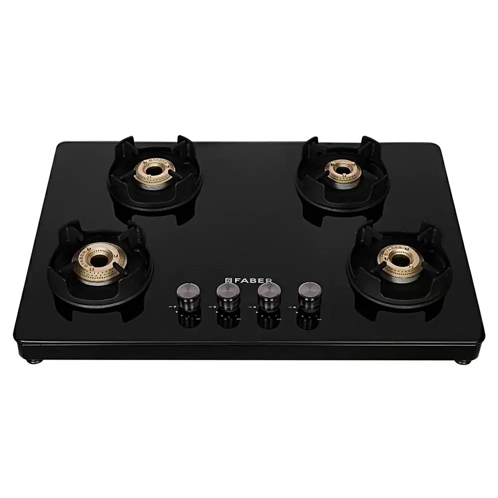 Faber NiOS DLX 754 BB BK 4 Manual Ignition Brass Burner Cooktop (Black)