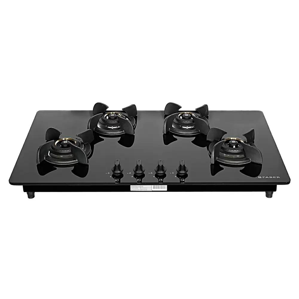 Faber Hob Ultima HT904 CRS BR CI AI 4 Battery Operated Brass Burner Cooktop (Black)