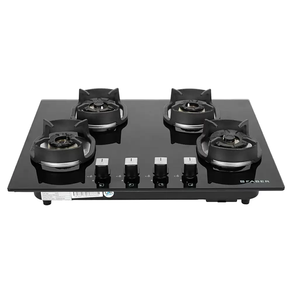 Faber Hob Nexus IND Star HT654 CRS BR CI AI 4 Auto Electric Brass Burner Cooktop (Black)