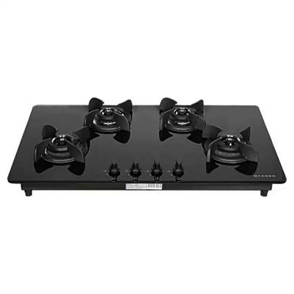 Faber Hob Ultima Plus HT904 CRS BR CI AI 4 Battery Operated Brass Burner Cooktop (Black)