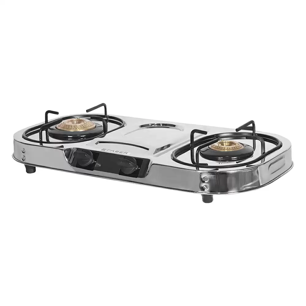 Faber Astra 2BB SS 2 Manual Ignition Brass Burner Cooktop (Silver)