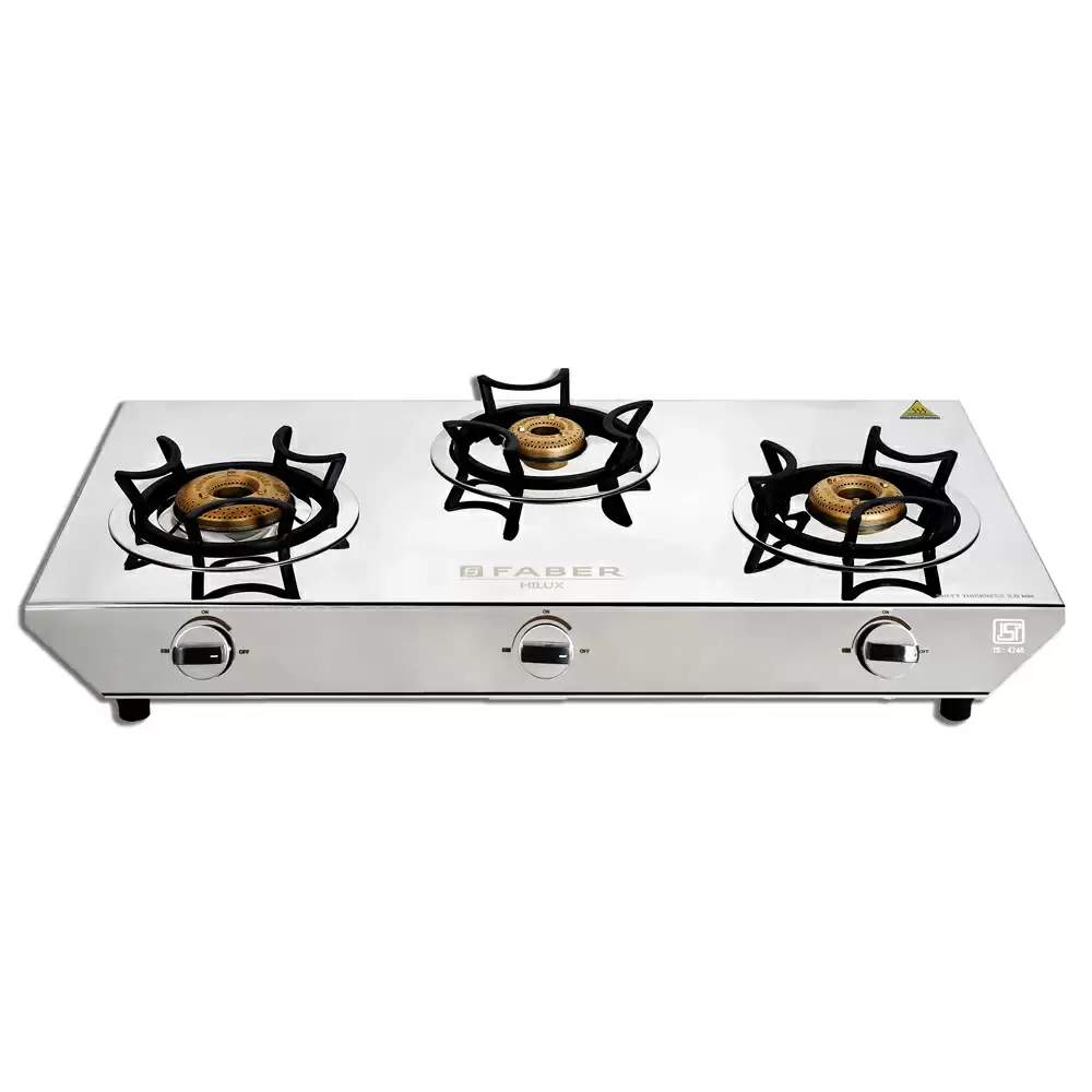 Faber HOB Hilux Max 3BB SS 3 Manual Ignition Brass Burner Cooktop (Silver)