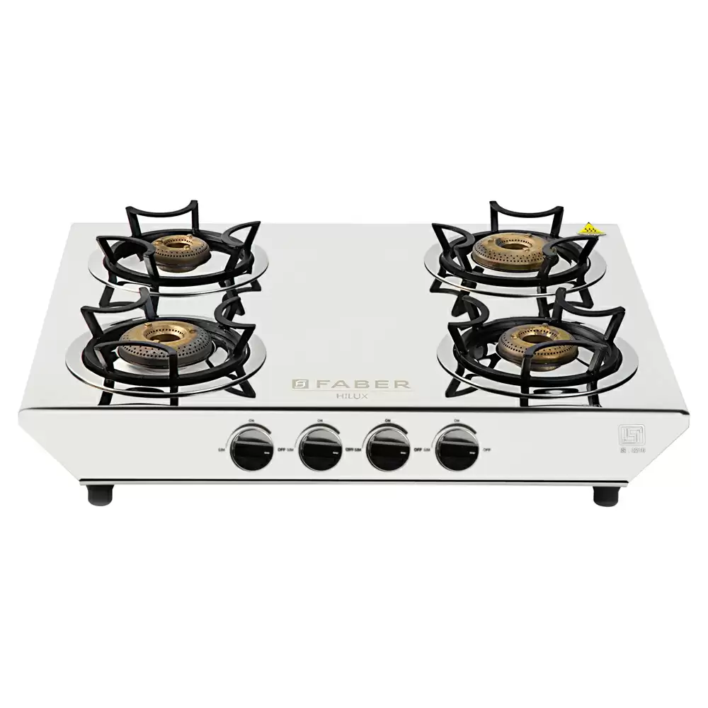 Faber HOB Hilux Max 4BB SS 4 Manual Ignition Brass Burner Cooktop (Silver)