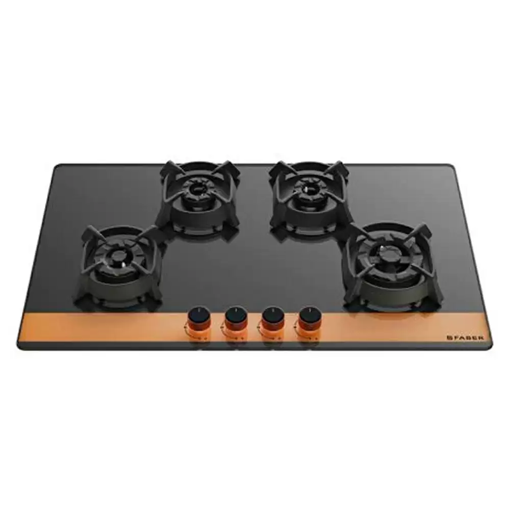 Faber Hob Utopia Pro HT 804 BR CI 4 Auto Electric Brass Burner Cooktop (Black)