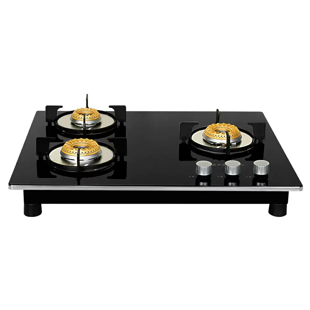 Faber Hob Orion 653 HD BB EBK 3 Battery Operated Ignition Brass Burner Cooktop (Black)