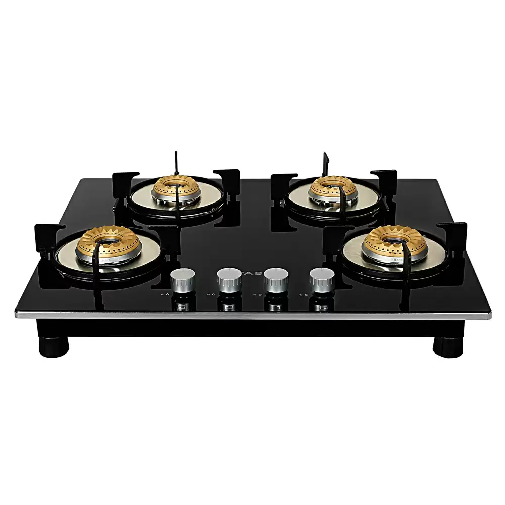 Faber Hob Orion 654 HD BB SQ EBK 4 Battery Operated Ignition Brass Burner Cooktop (Black)