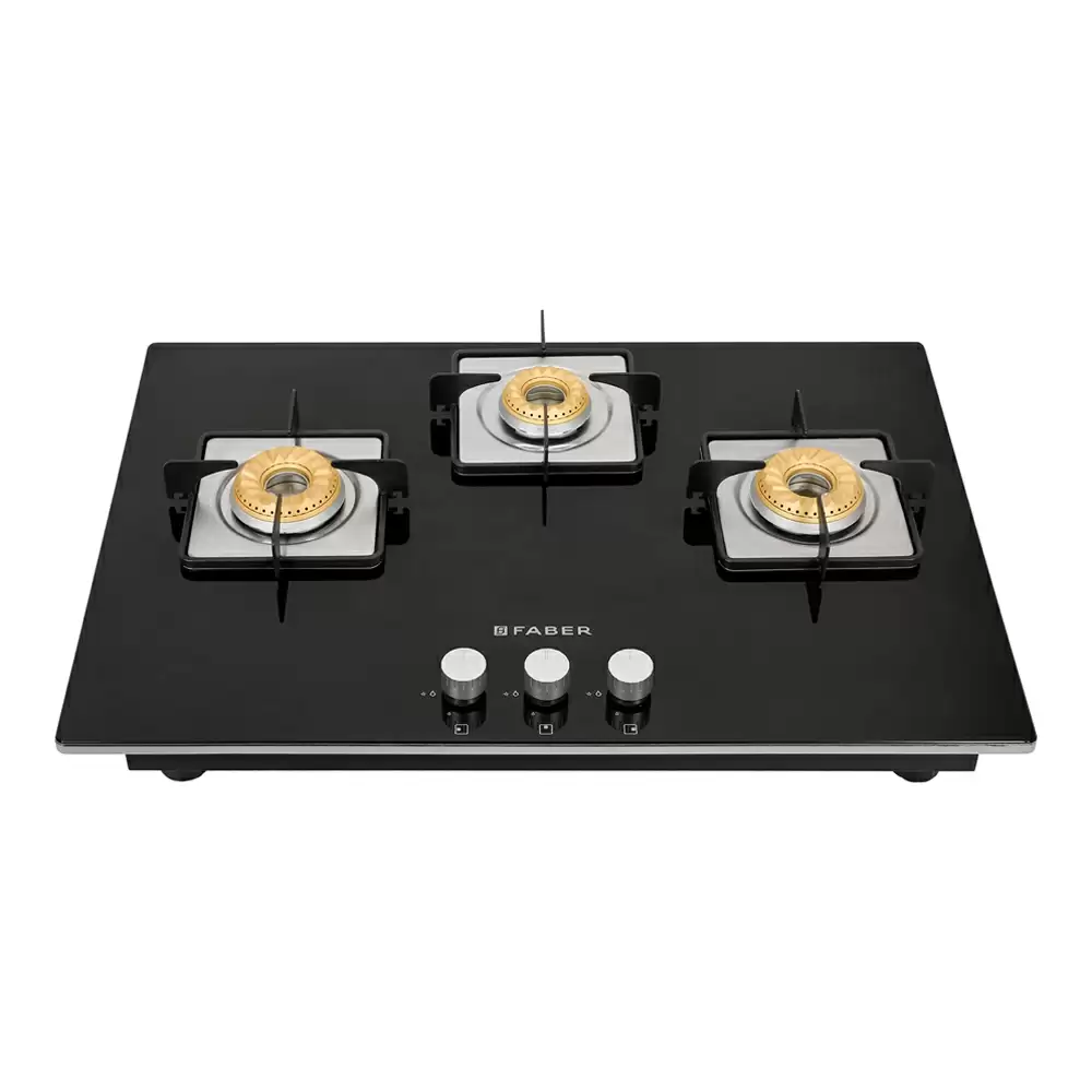 Faber Hob Orion 753 HD BB EBK 3 Battery Operated Ignition Brass Burner Cooktop (Black)