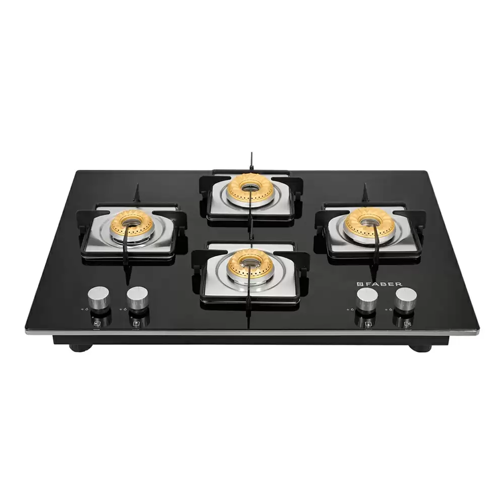 Faber Hob Orion 754 HD BB EBK 4 Battery Operated Ignition Brass Burner Cooktop (Black)