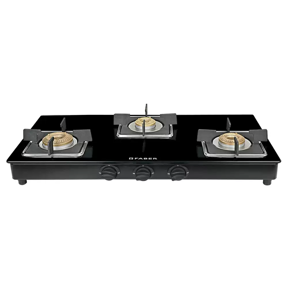 Faber Hob Pearl 3BB BK 3 Manual Ignition Brass Burner Cooktop (Black)