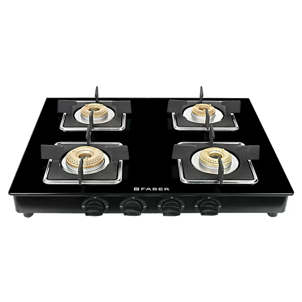 Faber Hob Pearl 4BB BK 4 Manual Ignition Brass Burner Cooktop (Black)