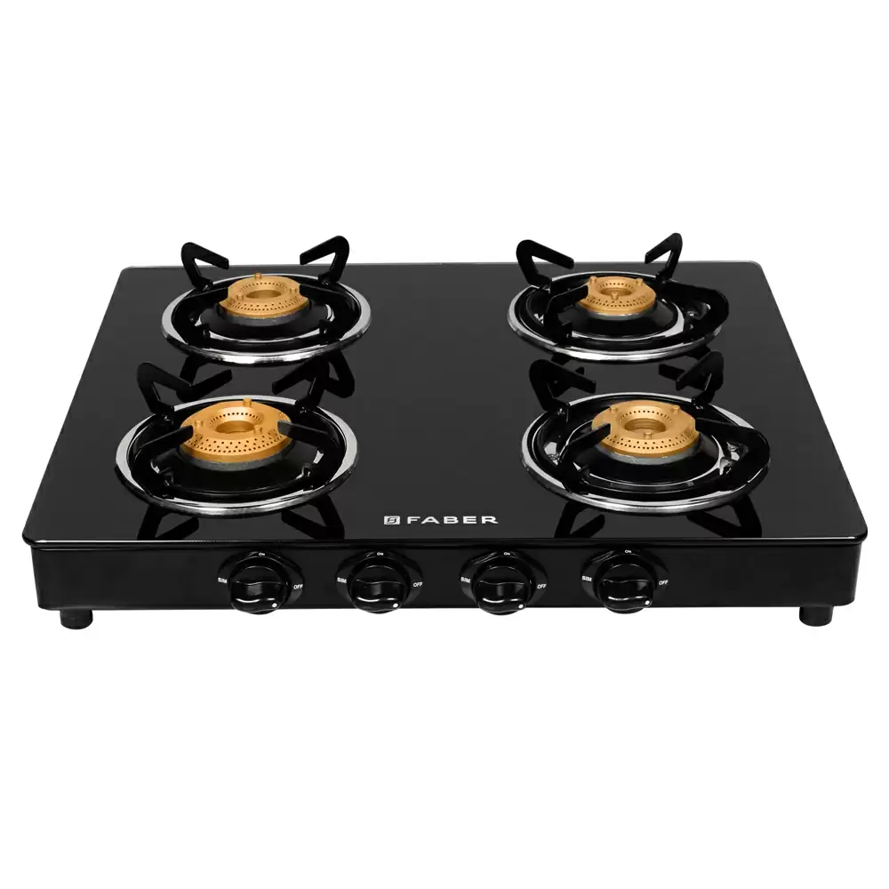 Faber Hob Daisy 4BB BK 4 Manual Ignition Brass Burner Cooktop (Black)