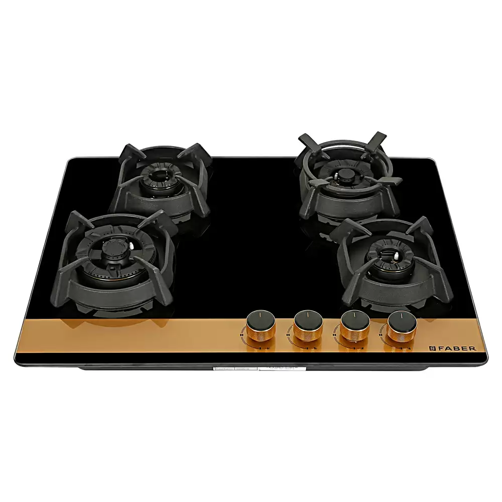 Faber Hob Utopia Pro HT 704 BR CI 4 Auto Electric Brass Burner Cooktop (Black)