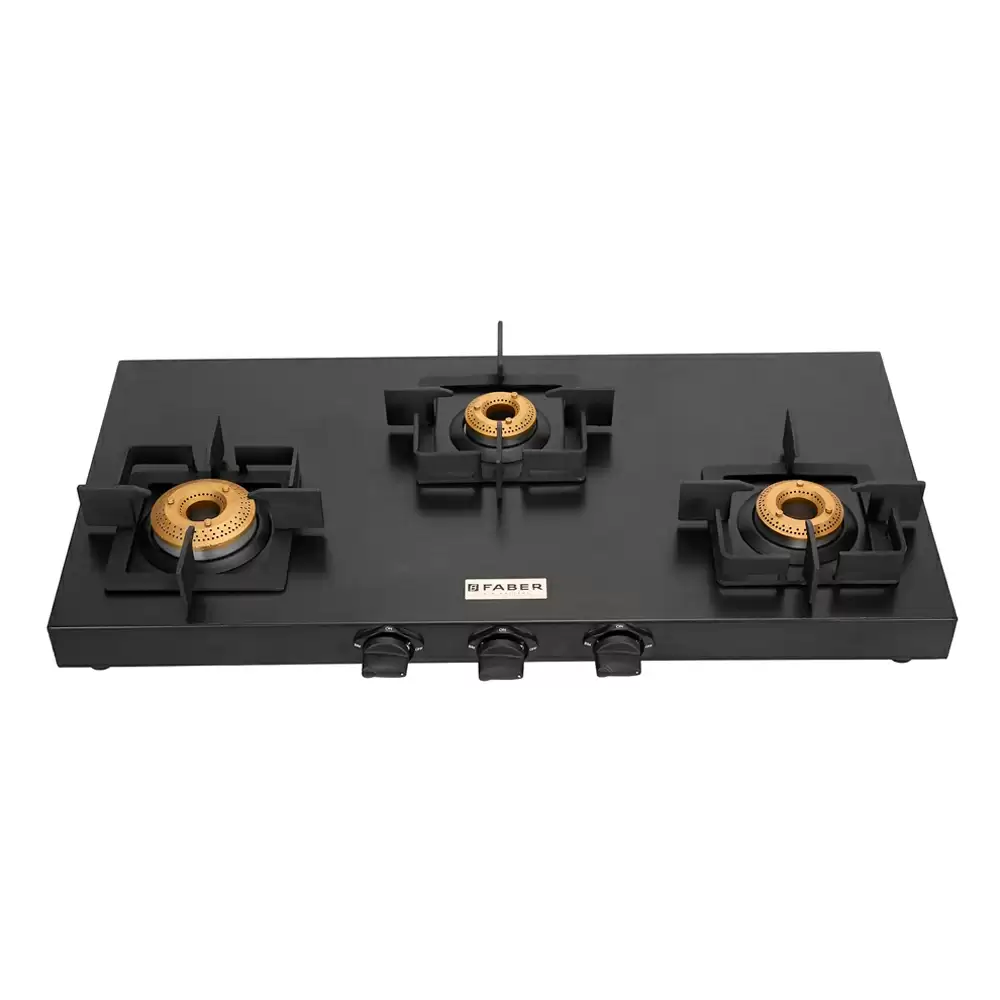 Faber Hob Roma 3BB BK CI 3 Manual Ignition Brass Burner Cooktop (Black)