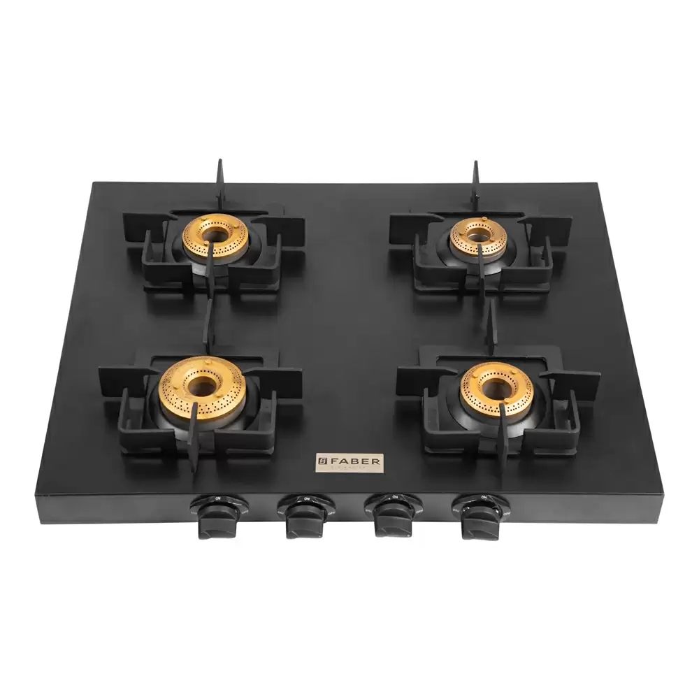 Faber Hob Roma 4BB BK CI 4 Manual Ignition Brass Burner Cooktop (Black)