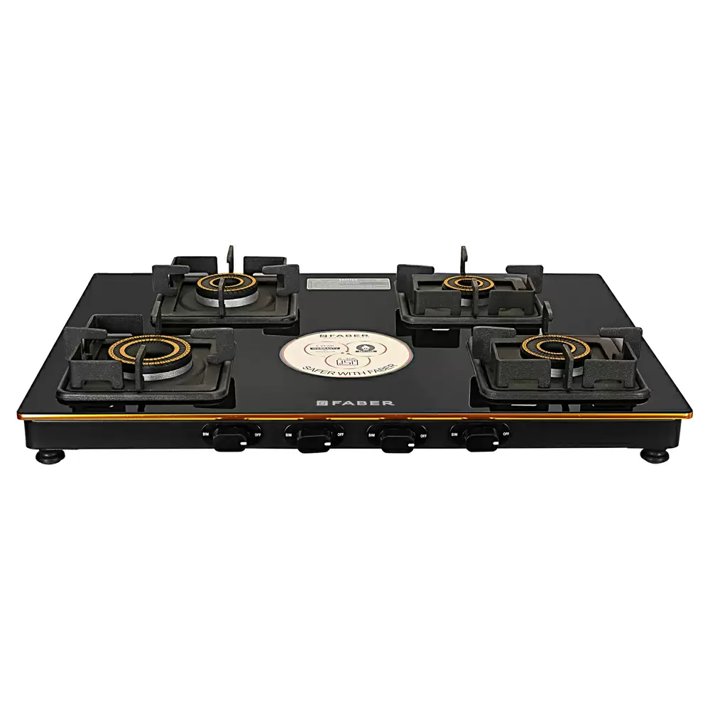 Faber Hob Prince Plus 4BB BK 4 Manual Ignition Brass Burner Cooktop (Black)