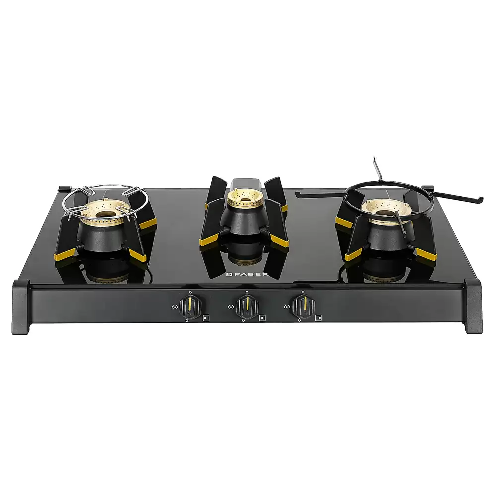 Faber Hob Genius 753 BK 3 Manual Ignition Brass Burner Cooktop (Black)