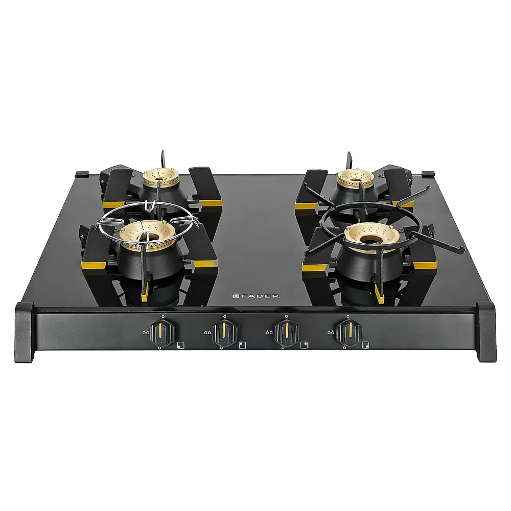 Faber Hob Genius 704 BK 4 Manual Ignition Brass Burner Cooktop (Black)