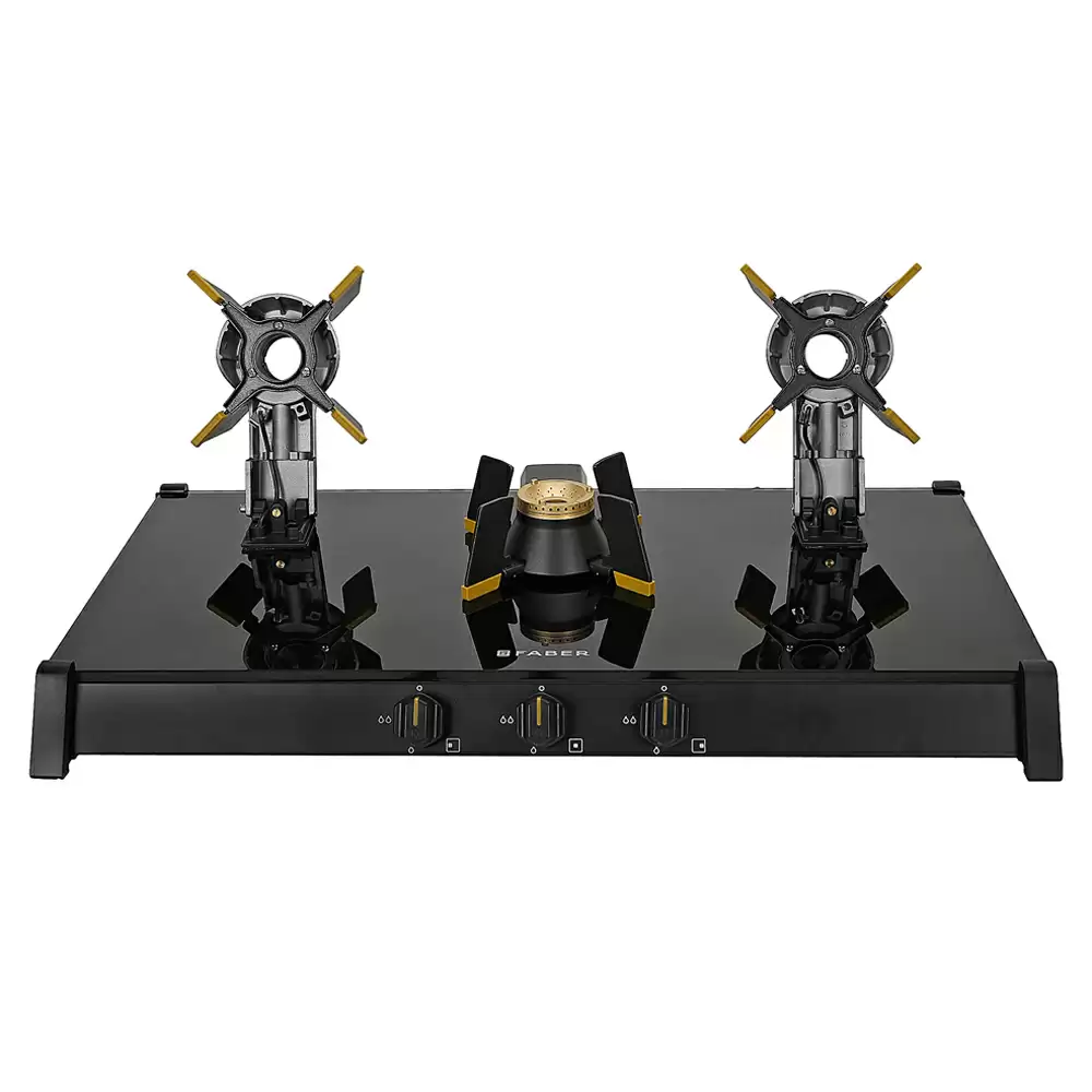 Faber Hob Genius 753 AI BK 3 Auto Ignition Brass Burner Cooktop (Black)