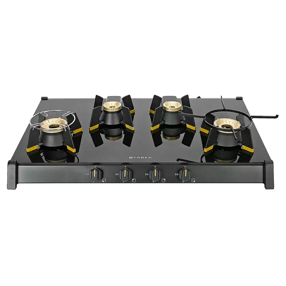 Faber Hob Genius 804 AI BK 4 Auto Ignition Brass Burner Cooktop (Black)