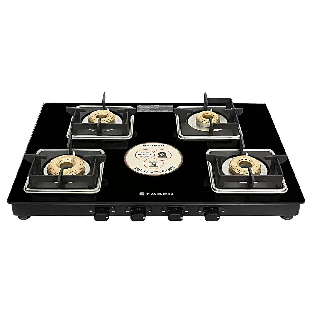 Faber Remo XL 4BB AI 4 Battery Operated Ignition Brass Burner Cooktop (Black)